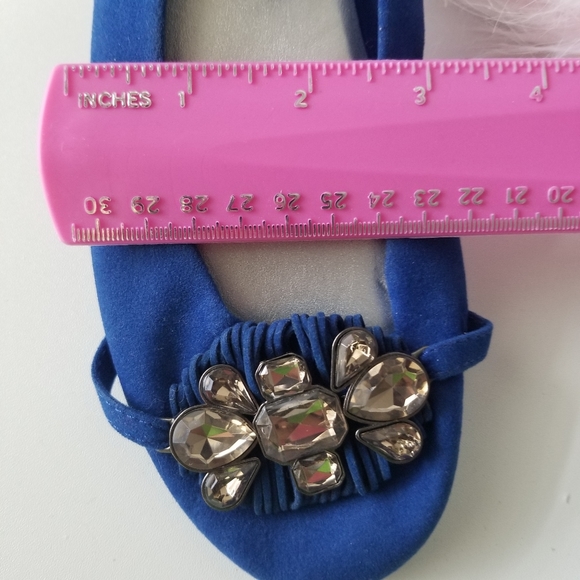 Cato Royal Blue Faux Suede Embellishments large Chungy Rhinstone Flat Ballerinas - Picture 9 of 11